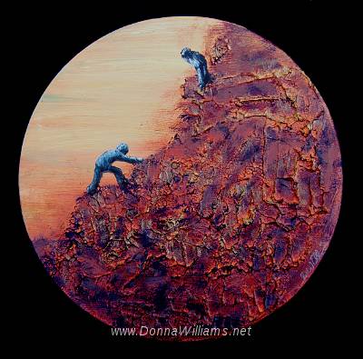 Ascent.jpg - Acrylic on wood. Size: 20 cm diameter.  Original Sold. 