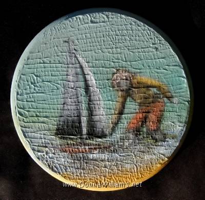 Gulliver.jpg - Acrylic on wood. Size: 20 cm diameter.  Original not for sale 