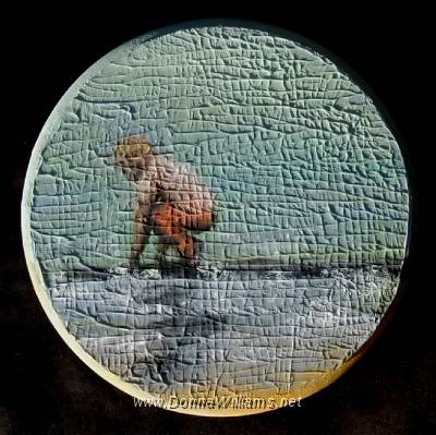 Land's End.jpg - Acrylic on wood. Size: 20 cm diameter.  Original not for sale 