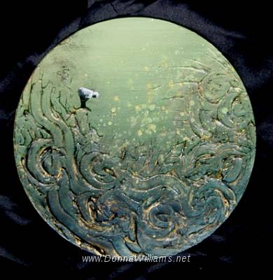 Out Of The Depths.jpg - Acrylic on wood. Size: 25 cm diameter.  Original Sold. 