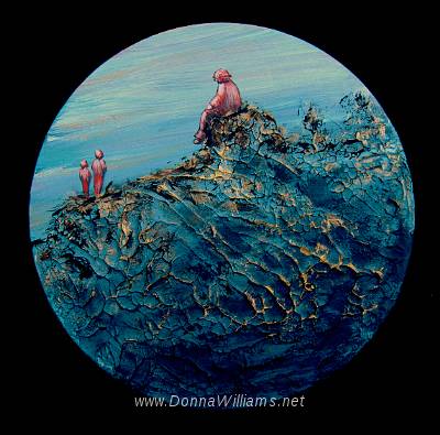 People Watching.jpg - Acrylic on wood. Size: 20 cm diameter.  Original sold. 