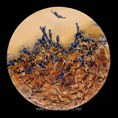 She Just Took Off.jpg - Acrylic on wood. Size: 25 cm diameter.  Original Sold 