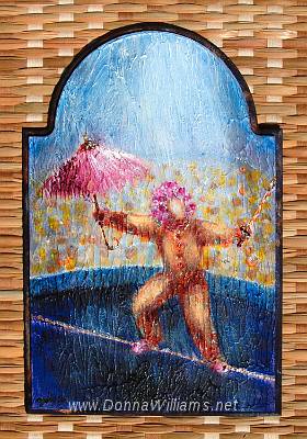 Circus Tightrope.jpg - Acrylic on wood. Size:  20 cm. x 30 cm.  Original sold. 