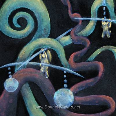 Hanging in The Balance.jpg - Acrylic on black velvet board. Size: 30 cm x 30 cm  Original not for sale 