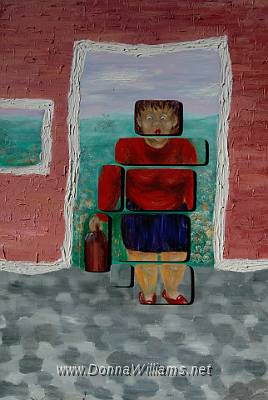 The Audience.jpg - Oil on canvas, mixed media. Wooden blocks. Size: 92 cm x 62 cm.  Original Sold 