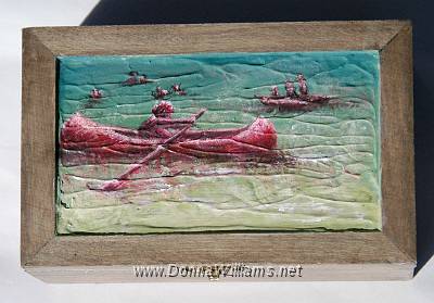Canoe.jpg - Acrylic on wooden trinket box. Size: 16 cm  x 10 cm (7 cm high)  Original Sold 